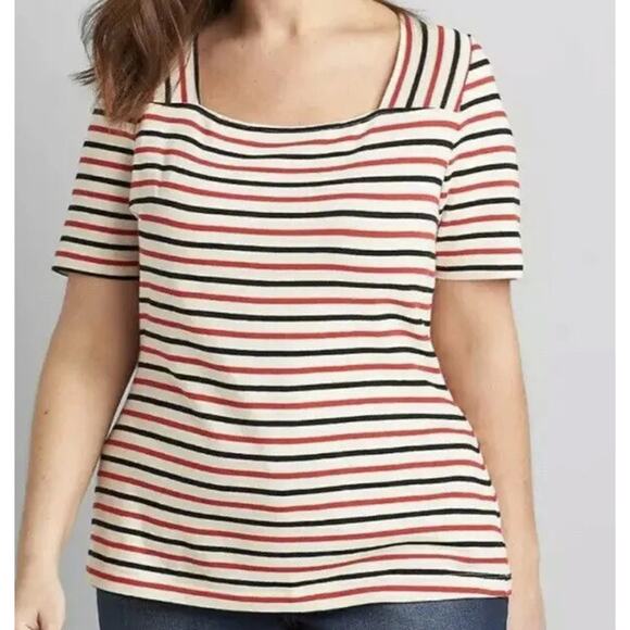 Lane Bryant Women's Plus Size 22/24‎ Square Neck Short Sleeve Striped Shirt NWT - Picture 3 of 12